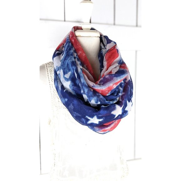 USA flag stars and stripes oversized tie dye gauzy patriotic infinity scarf - Picture 2 of 3